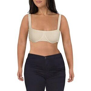 Danielle Bernstein Womens Straight Neck Ribbed Bralette Beige Size L